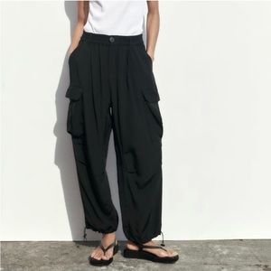 ZARA Black Linen Blend Cargo Pants